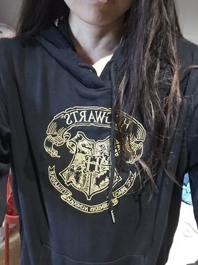 Black Hoodie Sweater with Gold Crest Graphic